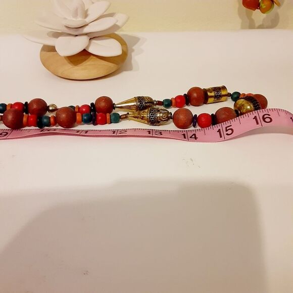 📿VINTAGE 70'S WOODEN BRASS BOHO HIPPIE STYLE NECKLACE 📿 - Picture 10 of 11